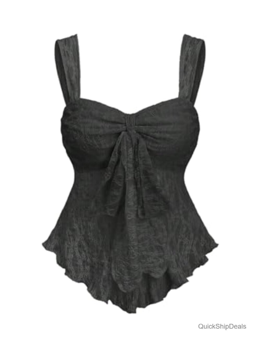 Sleeveless Babydoll Top with Textured Fabric, Lettuce Trim, Asymmetrical Hem